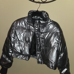 SHEIN Metallic Silver Puffer Jacket